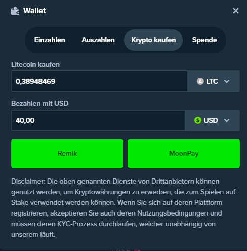 Eine Einzahlung auf STAKE.com mit Kreditkarte vornehmen